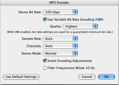 mp3 settings